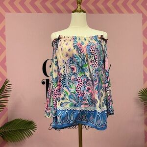 Lilly Pulitzer Pink and Blue Off-Shoulder Blouse